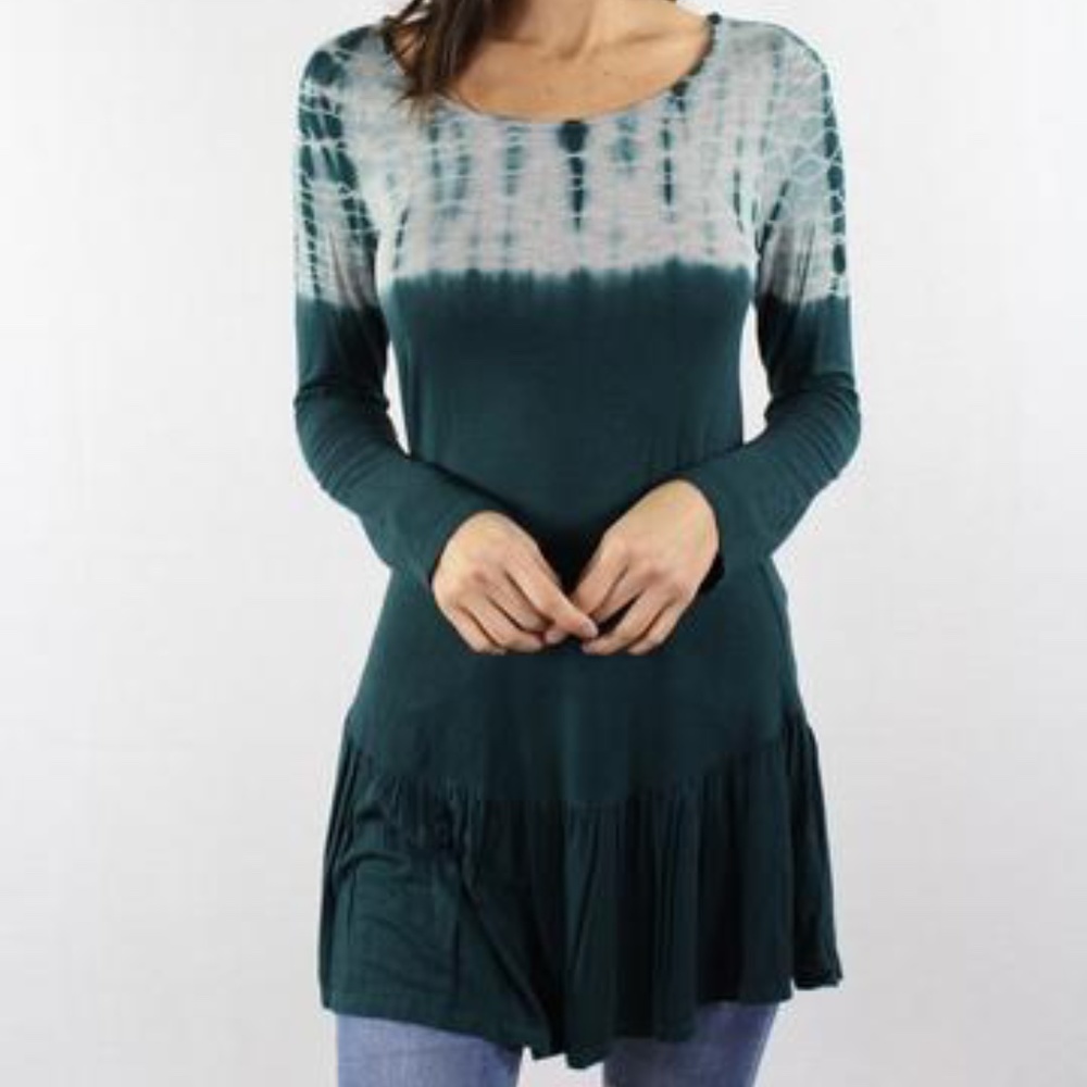Long Sleeve Tie Dye Ruffled Hem Tunic